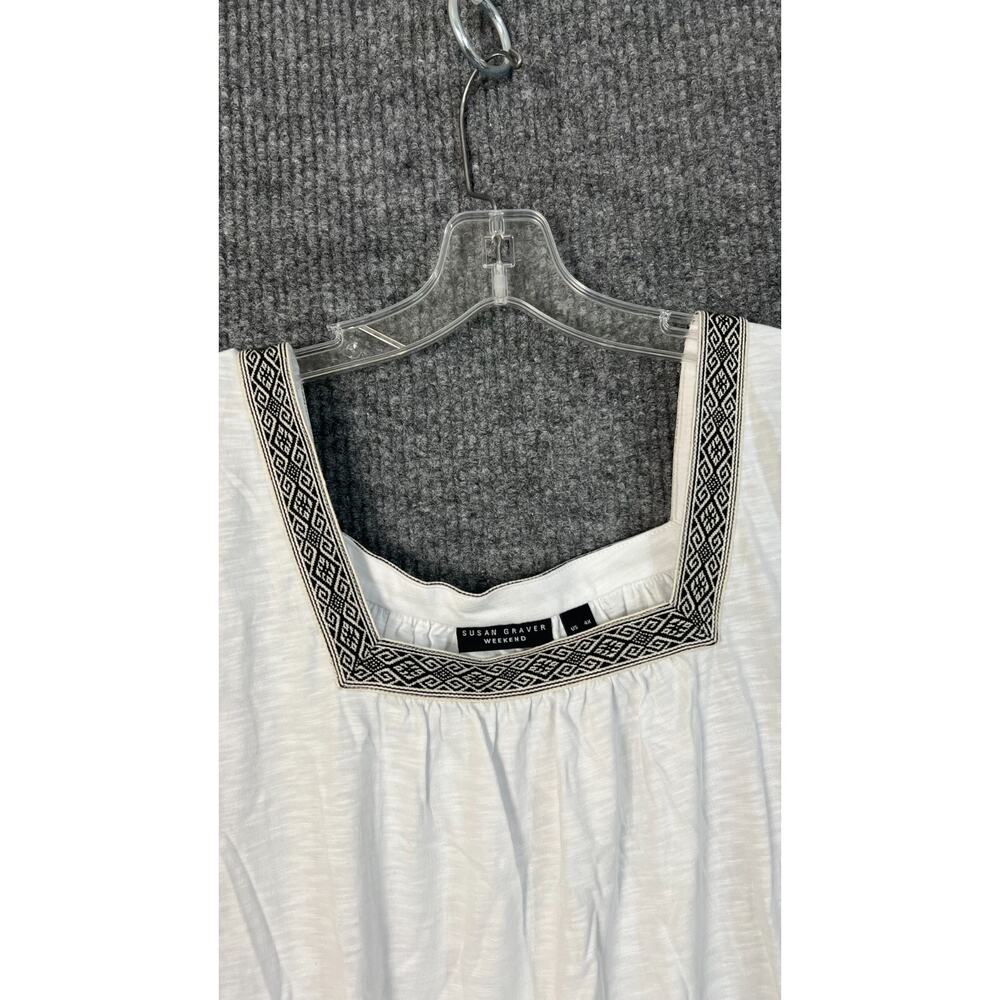Susan Graver Top Womens Plus 4X White Square Neck Tie Sleeve Bohemian Peasant - Picture 3 of 10